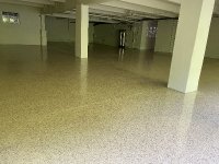 Tan Garage Floor Epoxy with Flakes
